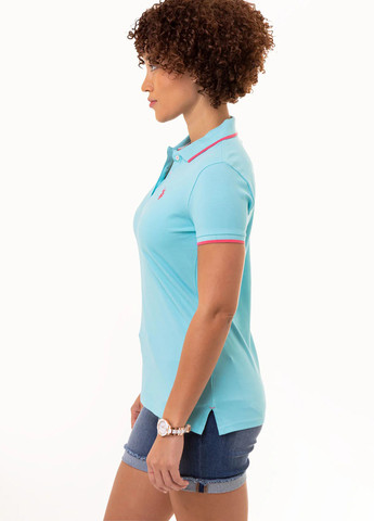 Голубой женская футболка-поло U.S. Polo Assn. однотонная