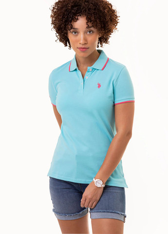 Голубой женская футболка-поло U.S. Polo Assn. однотонная