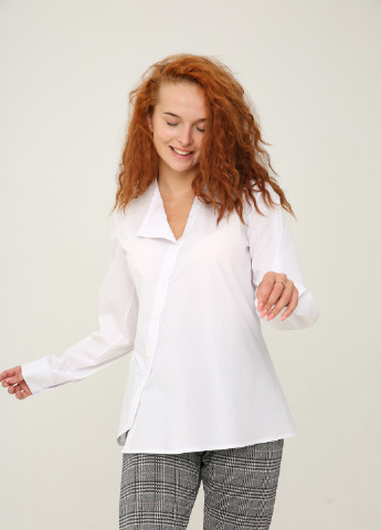 Біла біла блуза з косою застібкою і довгими рукавами INNOE Рубашка