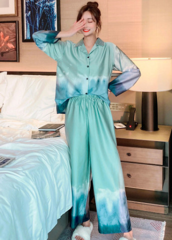 Бирюзовая всесезон пижама женская azure glow рубашка + брюки Berni Fashion 58268
