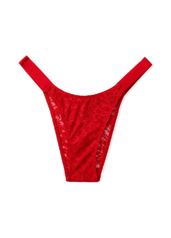 Трусы Victoria's Secret бикини однотонные красные повседневные гипюр, полиамид