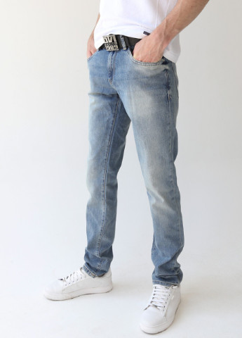 Синие демисезонные джинсы мужские синие светлые слим тертые Slim Davito