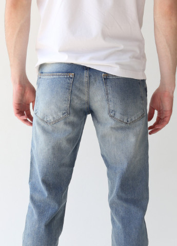 Синие демисезонные джинсы мужские синие светлые слим тертые Slim Davito