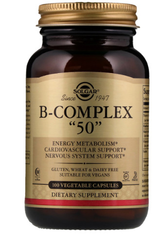 Витамины B-комплекс, B-Complex "50",, 100 гелевых капсул Solgar (228291713)