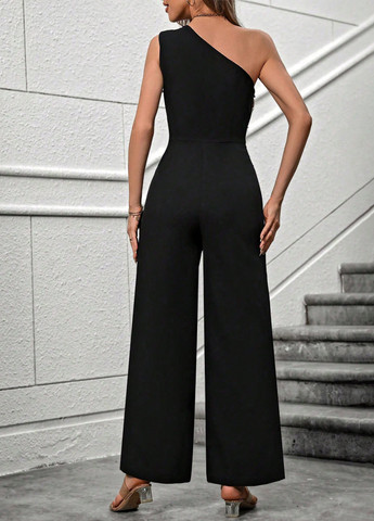 Комбінезон SHEIN комбінезон-брюки однотонний чорний кежуал поліестер