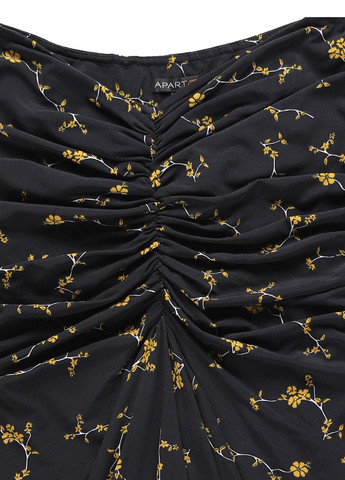 Черное кэжуал платье с открытыми плечами Apart с цветочным принтом