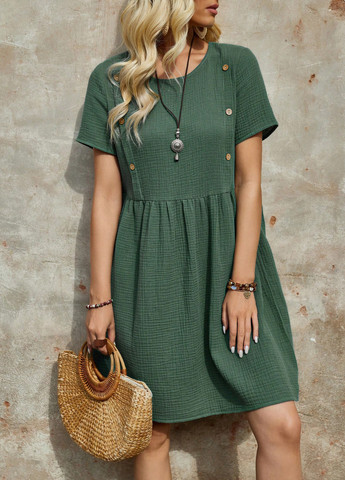 Темно-зеленое кэжуал платье SHEIN однотонное