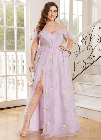 Лиловое кэжуал платье с открытыми плечами SHEIN с цветочным принтом