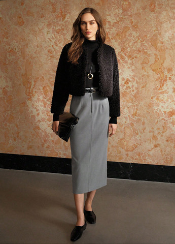 Серая кэжуал, офисная однотонная юбка SHEIN а-силуэта (трапеция)