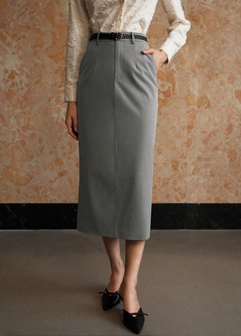 Серая кэжуал, офисная однотонная юбка SHEIN а-силуэта (трапеция)