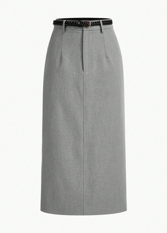 Серая кэжуал, офисная однотонная юбка SHEIN а-силуэта (трапеция)