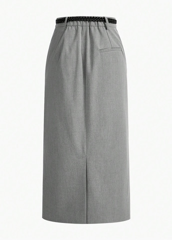 Серая кэжуал, офисная однотонная юбка SHEIN а-силуэта (трапеция)
