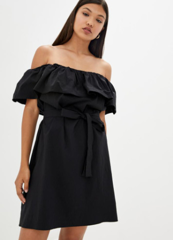 Черное пляжное легкое летнее платье с открытыми плечами с открытыми плечами Podium однотонное