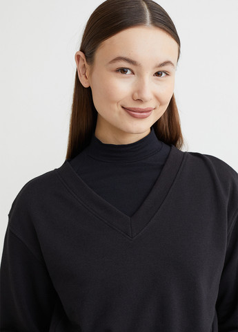 Свитшот H&M - Свободный крой однотонный черный кэжуал хлопок, трикотаж - (262738513)
