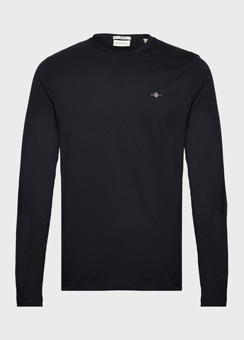 Лонгслів Gant однотонний чорний кежуали бавовна, трикотаж