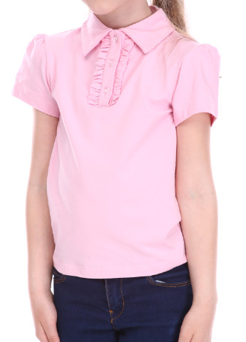 Розовая детская футболка-поло для девочки Vidoli однотонная