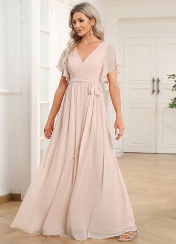 Кремовое вечернее платье SHEIN однотонное