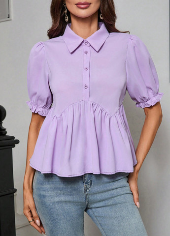 Бузкова блуза з баскою SHEIN