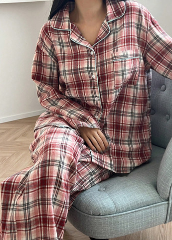 Красная всесезон пижама (рубашка, брюки) рубашка + брюки SHEIN