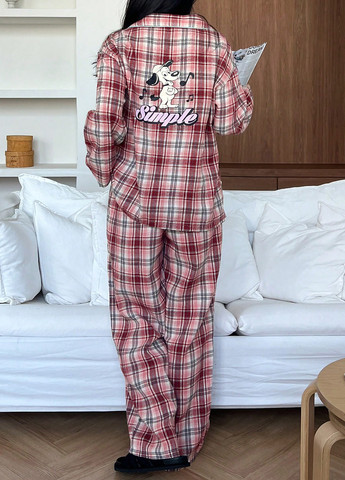 Красная всесезон пижама (рубашка, брюки) рубашка + брюки SHEIN