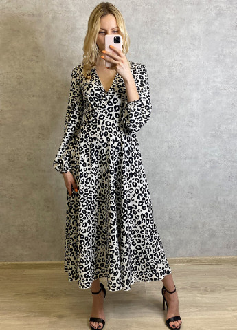 Чорно-білий кежуал сукня на запах VONAVIN леопардовий