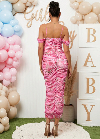 Фуксиновое (цвета Фуксия) праздничный платье для беременных силуэтная, с открытой спиной SHEIN с цветочным принтом