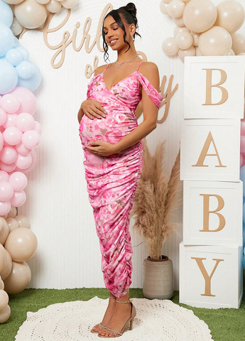 Фуксиновое (цвета Фуксия) праздничный платье для беременных силуэтная, с открытой спиной SHEIN с цветочным принтом