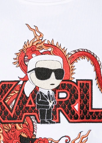Білий світшот Karl Lagerfeld однотонний вишивка, аплікація (347073446)