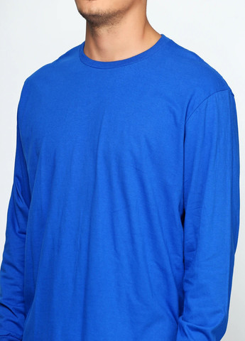 Синий демисезонный кэжуал лонгслив Fruit of the Loom однотонный