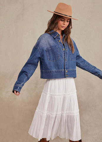 Синяя демисезонная куртка куртка-пиджак SHEIN