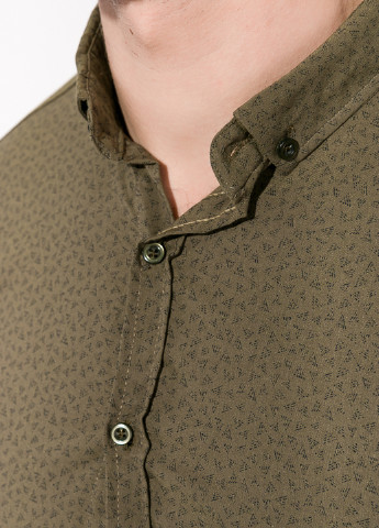 Оливково-зеленая кэжуал рубашка с геометрическим узором Time of Style с длинным рукавом