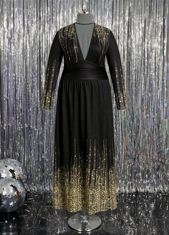 Золотой вечернее платье в стиле ампир SHEIN однотонное