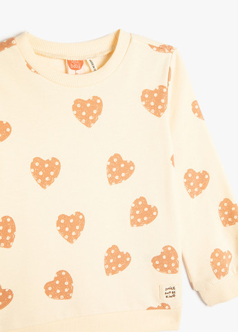 KOTON світшот сердечка бежевий кежуал трикотаж, бавовна