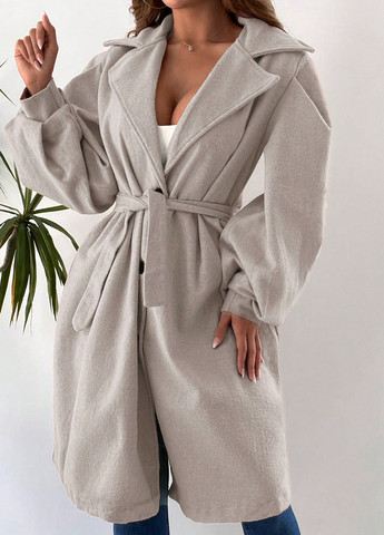 Светло-бежевое демисезонное Пальто однобортное SHEIN