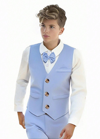 Светло-голубой демисезонный костюм (жилет, рубашка, брюки, бабочка) с рубашкой, тройка, брючный SHEIN