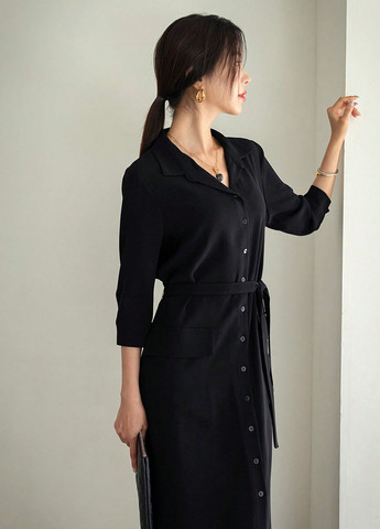 Черное праздничный, кэжуал платье а-силуэт, рубашка SHEIN однотонное