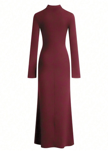 Бордова святковий, вечірня сукня а-силует, сукня-водолазка SHEIN однотонна