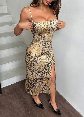 Світло-бежева кежуал сукня силуетна SHEIN леопардовий