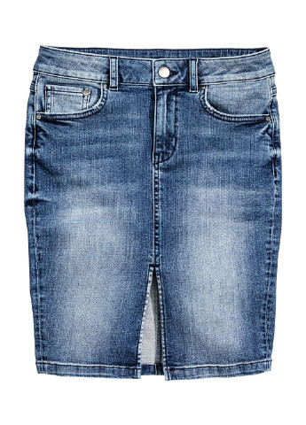 Синяя джинсовая однотонная юбка H&M карандаш
