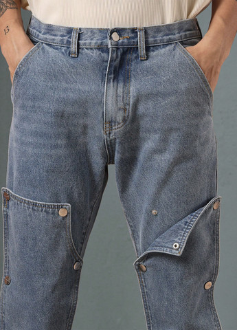 Серо-синие демисезонные прямые джинсы SHEIN