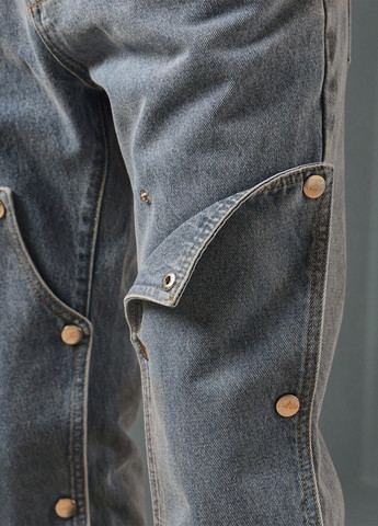 Серо-синие демисезонные прямые джинсы SHEIN