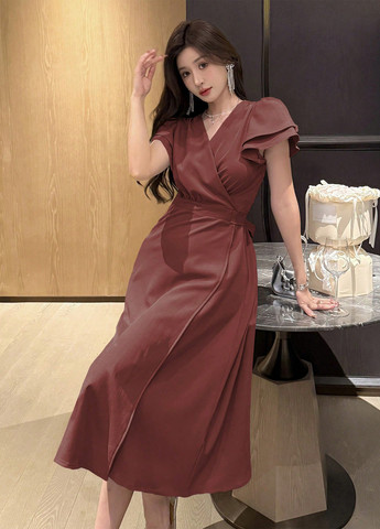 Терракотовое праздничный, вечернее платье а-силуэт SHEIN однотонное