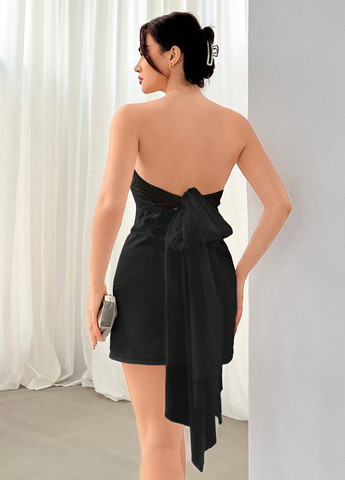 Черное вечернее, коктейльное платье бандо SHEIN однотонное