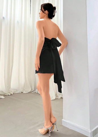 Черное вечернее, коктейльное платье бандо SHEIN однотонное