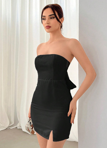 Черное вечернее, коктейльное платье бандо SHEIN однотонное