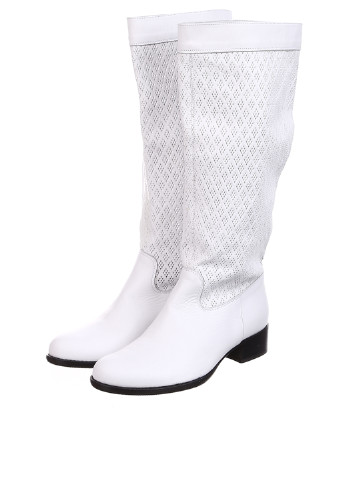 Женские белые сапоги Francesca с перфорацией и на низком каблуке
