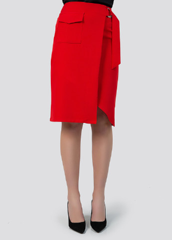 Красная офисная однотонная юбка Azuri на запах