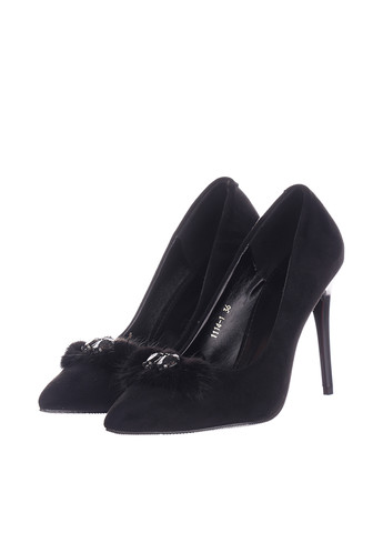 Черные женские вечерние туфли с перфорацией, с камнями на высоком каблуке - фото