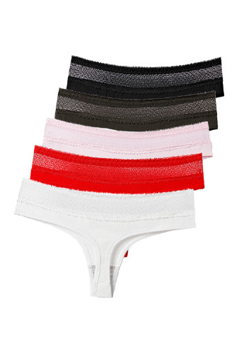 Трусы (5 шт.) Woman Underwear стринги однотонные комбинированные повседневные трикотаж, хлопок
