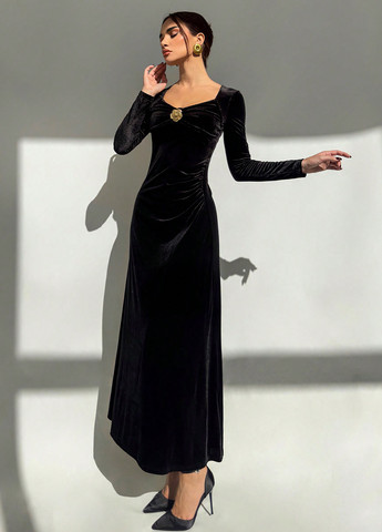 Черное вечернее платье SHEIN однотонное